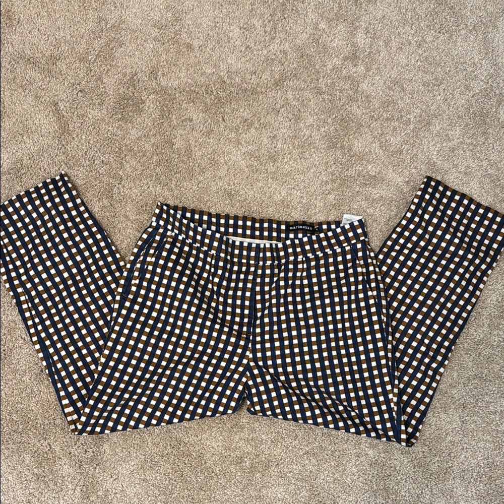 Marimekko Checkered Pants - brown and blue pattern